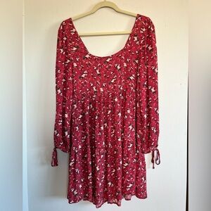 American Eagle Women's Dress Babydoll Red Peasant Cottage Boho Scoop Neck Sz S